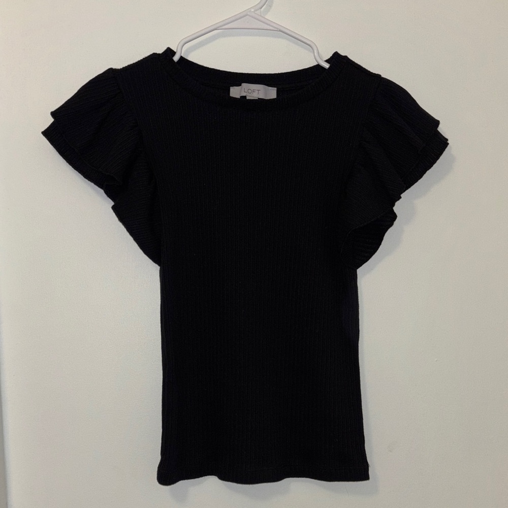 Loft Black Ruffle Sleeve Shirt